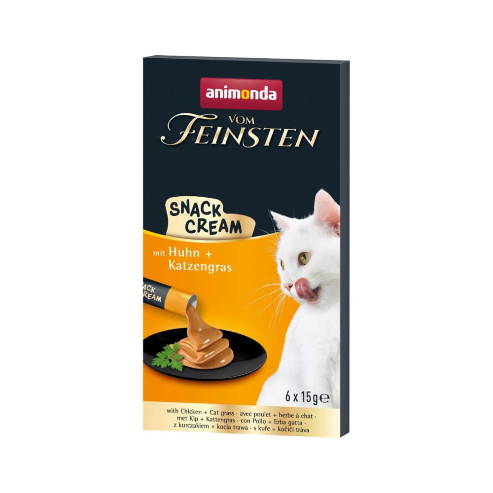 Animonda Vom Feinsten Snack Cream z kurczakiem+ kocia trawa 6x15g